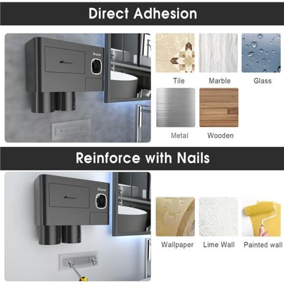 Toothbrush Holders for Bathrooms, 2 Cups Toothbrush Holder Wall Mounted - Picture 4 of 7